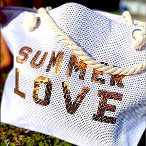 🆕🌿🤍LAON: SUMMER LOVE Large Sequin Glitter Beach Tote Bag